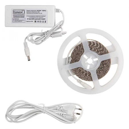 Лента светодиодная General GLS-2835-120-9.6-12-IP20-PRO-3-5-KIT готовый комплект 5м с адаптером