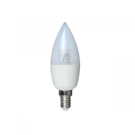 Лампа светодиодная Elvan E14 7W 6000К опал E14-7W-6000К-C37candle