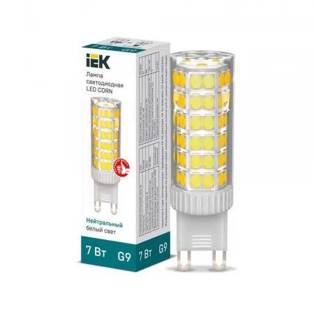 Лампа светодиодная IEK G9 7W 4000K прозрачная LLE-CORN-7-230-40-G9