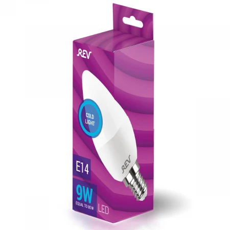 Лампа светодиодная REV C37 Е14 9W 6500K холодный белый свет свеча 32509 3