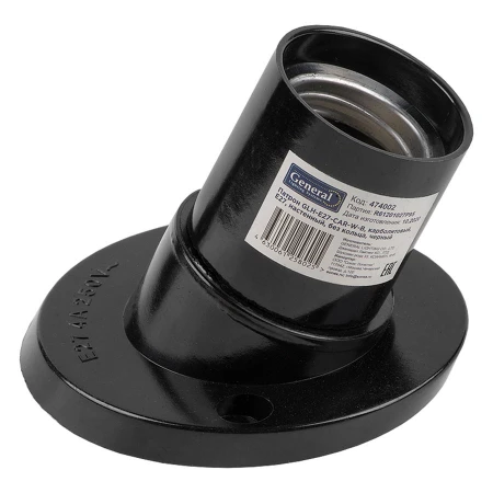 Патрон General GLH-E27-CAR-W-B, карболитовый, Е27, настенный, без кольца, черный, 1/10/300