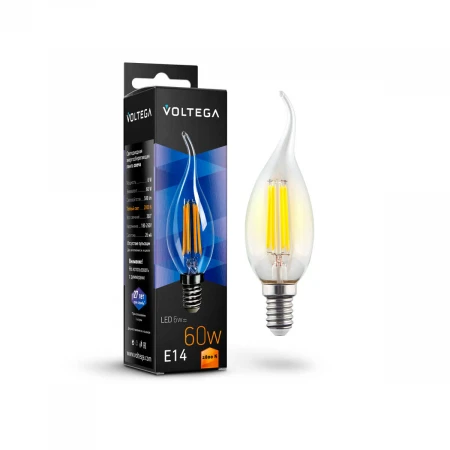 Лампа светодиодная филаментная Voltega E14 6W 2800К прозрачная VG10-CW1E14warm6W-F 7017