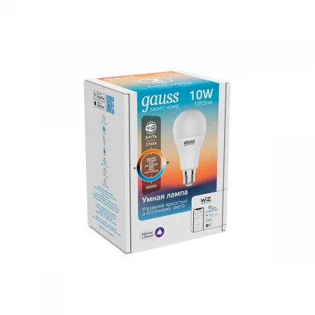 Лампа светодиодная диммируемая Gauss Smart Home E27 10W 2700-6500K матовая 1080112
