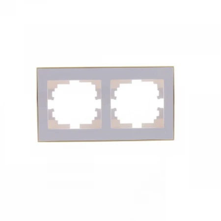 Рамка 2-ая горизонтальная Lezard Rain белая с бок. вст. золото 703-0226-147