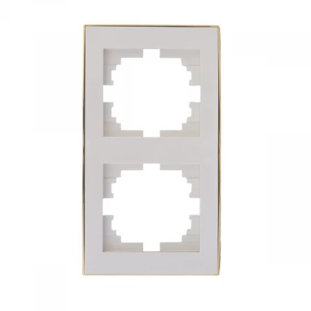 Рамка 2-ая вертикальная Lezard Rain белая с бок. вст. золото 703-0226-152