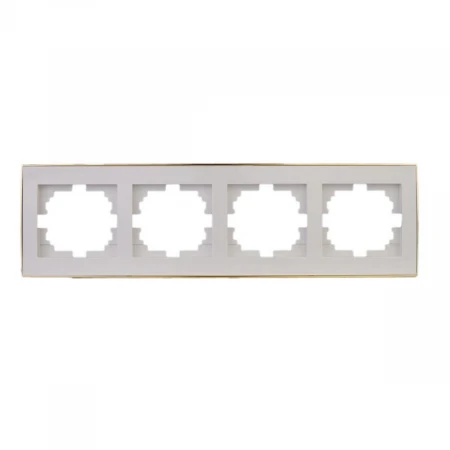 Рамка 4-ая горизонтальная Lezard Rain белая с бок. вст. золото 703-0226-149