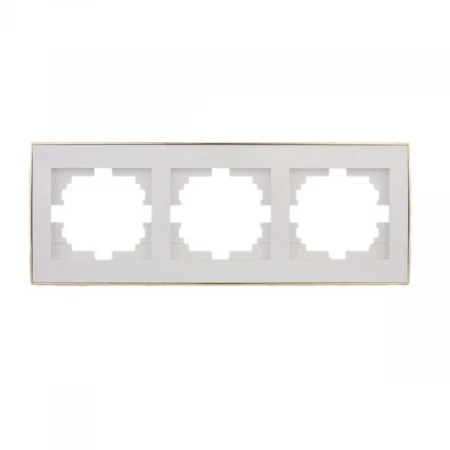 Рамка 3-ая горизонтальная Lezard Rain белая с бок. вст. золото 703-0226-148