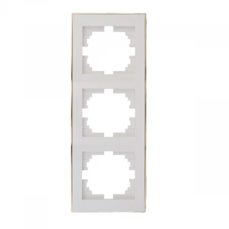 Рамка 3-ая вертикальная Lezard Rain белая с бок. вст. золото 703-0226-153