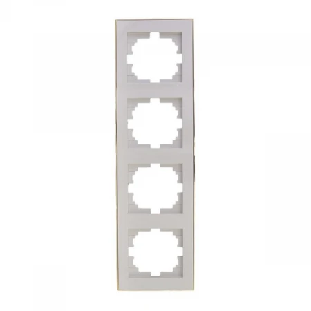 Рамка 4-ая вертикальная Lezard Rain белая с бок. вст. золото 703-0226-154