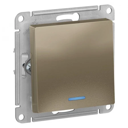 Выключатель одноклавишный Systeme Electric AtlasDesign 10A 250V с подсветкой шампань ATN000513