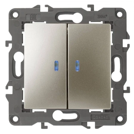 Выключатель двухклавишный с подсветкой ЭРА Elegance 10AX 250V 14-1105-04 Б0034240