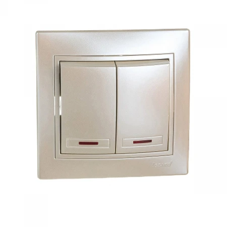 Выключатель двойной с подсветкой Lezard Mira белый жемчуг со вставкой 701-3030-112