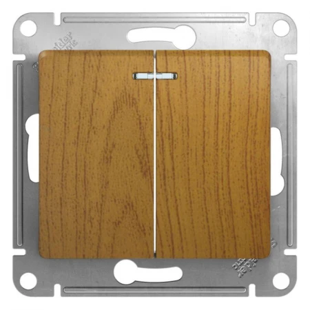 Выключатель двухклавишный Systeme Electric Glossa 10A 250V с подсветкой дуб GSL000553