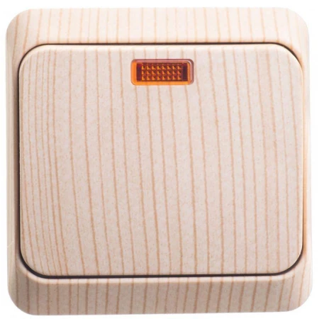 Выключатель одноклавишный Systeme Electric Этюд 10A 250V с подсветкой сосна BA10-005D