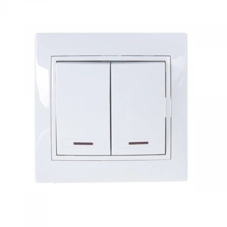 Выключатель двойной с подсветкой Lezard Mira белый с белой вставкой 701-0202-112