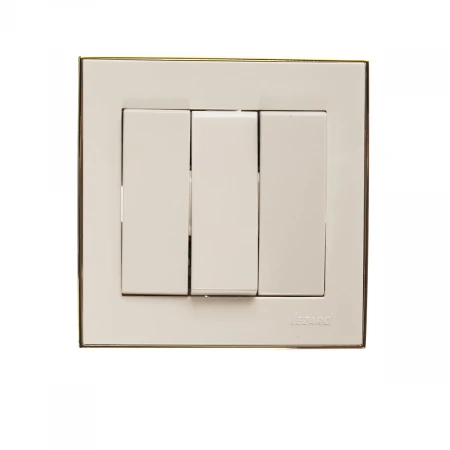 Выключатель тройной Lezard Rain белый с бок. вставкой золото 703-0226-109