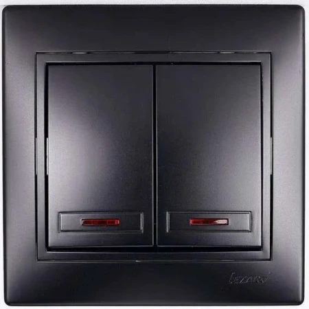 Выключатель двойной с подсветкой Lezard Mira черный со вставкой 701-4242-112