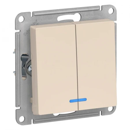 Выключатель двухклавишный Systeme Electric AtlasDesign 10A 250V с подсветкой бежевый ATN000253