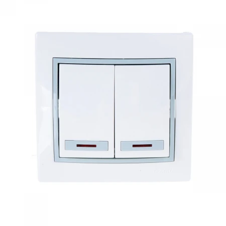 Выключатель двойной с подсветкой Lezard Mira белый с серой вставкой 701-0215-112
