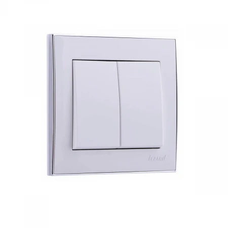 Выключатель двойной Lezard Rain белый с бок. вставкой хром 703-0225-101