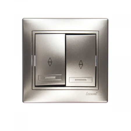 Выключатель проходной двойной Lezard Mira серебро со вставкой 701-1010-106
