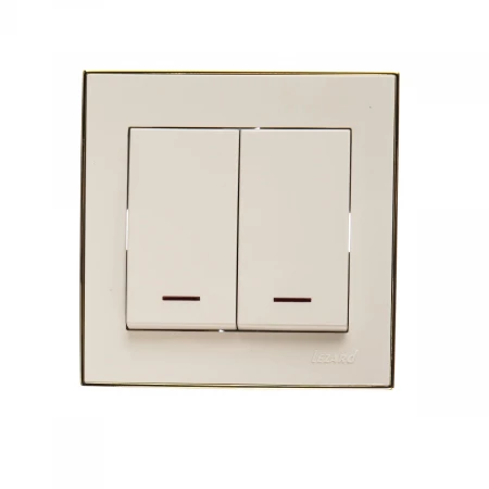 Выключатель двойной с подсветкой Lezard Rain белый с бок. вставкой золото 703-0226-112