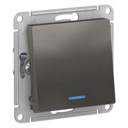 Переключатель одноклавишный проходной Systeme Electric AtlasDesign 10A 250V с подсветкой сталь ATN000963