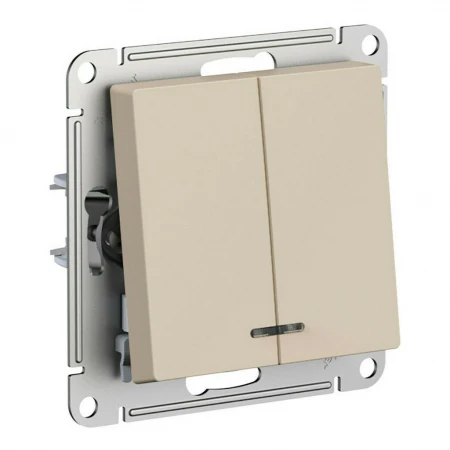 Выключатель двухклавишный Systeme Electric AtlasDesign 10A 250V с подсветкой песочный ATN001253