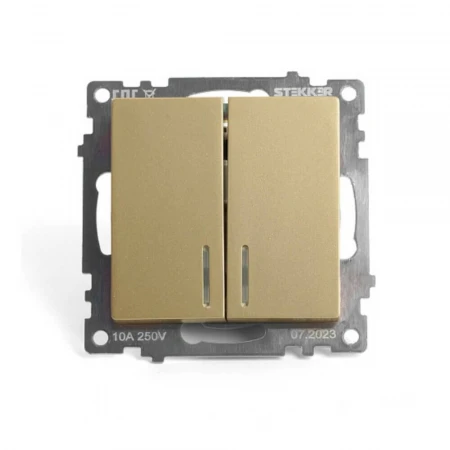 Выключатель двухклавишный Stekker Катрин с подсветкой золото GLS10-7102-08 49217