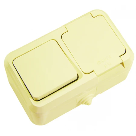 Выключатель одноклавишный+Розетка с крышкой и заземлением Makel 18250