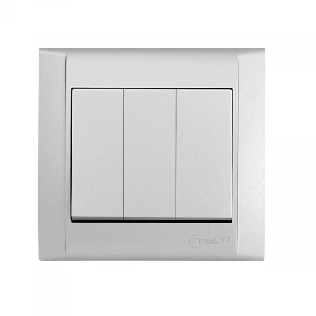 Выключатель Makel 3-кл. СП Defne 10А IP20 сереб. 42065091