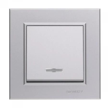 Выключатель Makel 1-кл. СП Karea 10А IP20 сереб. с подсветкой 56065021