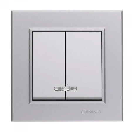 Выключатель Makel 2-кл. СП Karea 10А IP20 сереб. с подсветкой 56065023