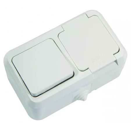 Выключатель одноклавишный+Розетка с крышкой и заземлением Makel 18350