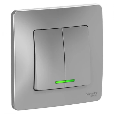 Выключатель двухклавишный Systeme Electric Blanca 10A 250V с подсветкой алюминий BLNVS010513