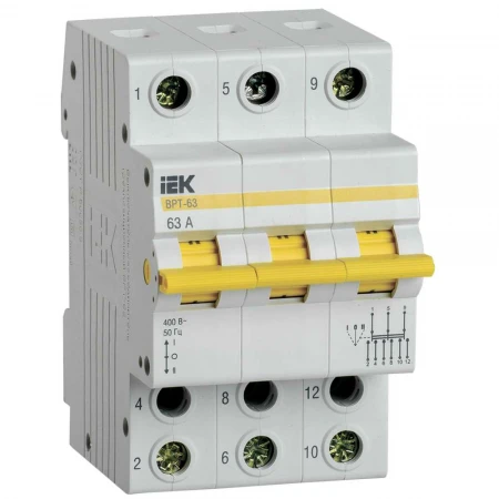 Выключатель-разъединитель трехпозиционный ВРТ-63 3P 63А IEK MPR10-3-063