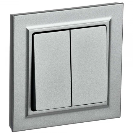 BRITE Выключатель 2-клавишный 10А в сборе ВСР10-2-0-БрА алюминий IEK BR-V20-0-10-K47-F