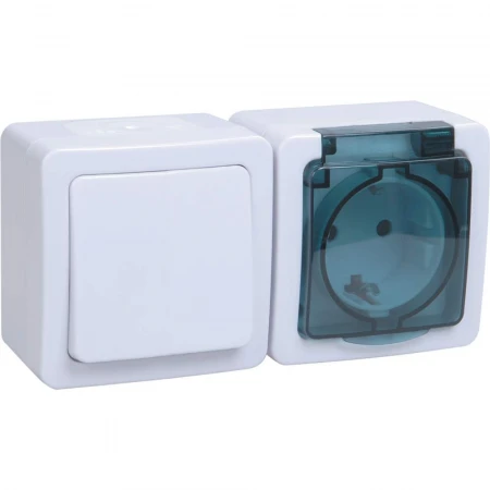 Блок горизонтальный для открытой установки БГб-22-31-ГПБд (Выключатель 1-клавишный + розетка 1-местная с заземляющим контактом) IP54 ГЕРМЕС PLUS (белы