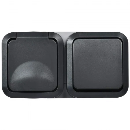 TORS Блок розетка + выключатель горизонтальный 16А IP55 TS142 графит IEK TS-G10-6-55-V-K53