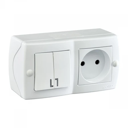 Выключатель - розетка Mono Electric Octans IP20 двухклавишный - 2К белый 104-010101-182