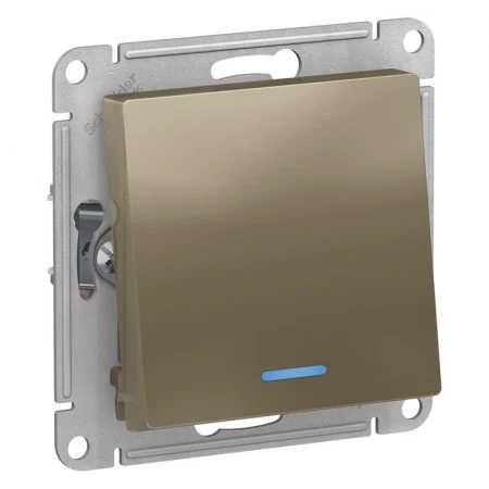 Переключатель одноклавишный проходной Systeme Electric AtlasDesign 10A 250V с подсветкой шампань ATN000563