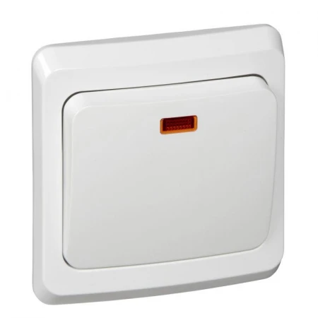 Переключатель одноклавишный проходной Systeme Electric Этюд 10A 250V с подсветкой белый BC10-007B