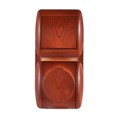 Выключатель и розетка с крышкой Lezard Nata вишня вертикаль 710-0600-172