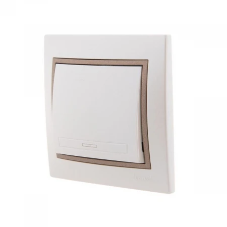 Выключатель проходной Lezard Mira белый жемчуг со светло-коричневой вставкой 701-3031-105