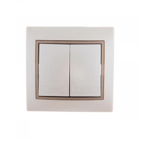 Выключатель проходной двойной Lezard Mira белый жемчуг со светло-коричневой вставкой 701-3031-106