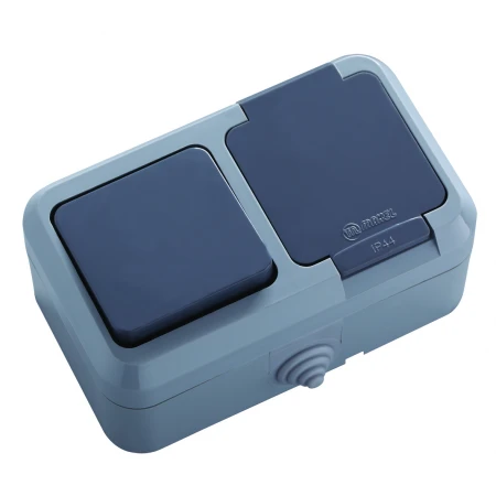 Выключатель одноклавишный+Розетка с крышкой и заземлением Makel 18150