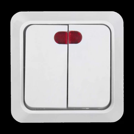 Выключатель 2-кл. открытой установки с подсветкой IP20 10А, белый "Альфа" General