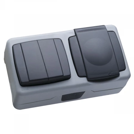 Двухклавишный выключатель +розетка с пружинным зажимом Makel 36064208