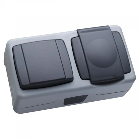 Двойной выключатель +розетка с пружинным зажимом Makel 36064207