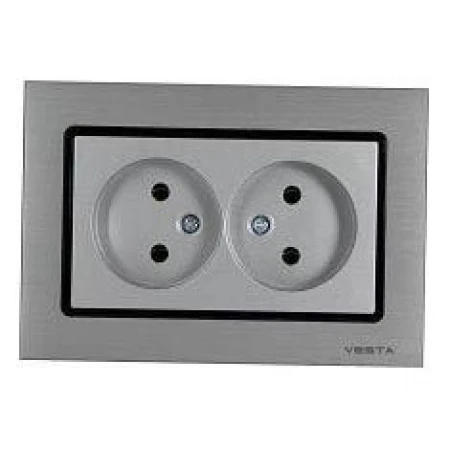 Розетка двойная 2P Vesta-Electric Exclusive Silver Metallic серебро FRZ00041021SER